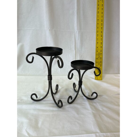 Set Of 2 Black Metal Scroll Candle Holders Decorative Stand For Pillar Candles H - Picture 3 of 3